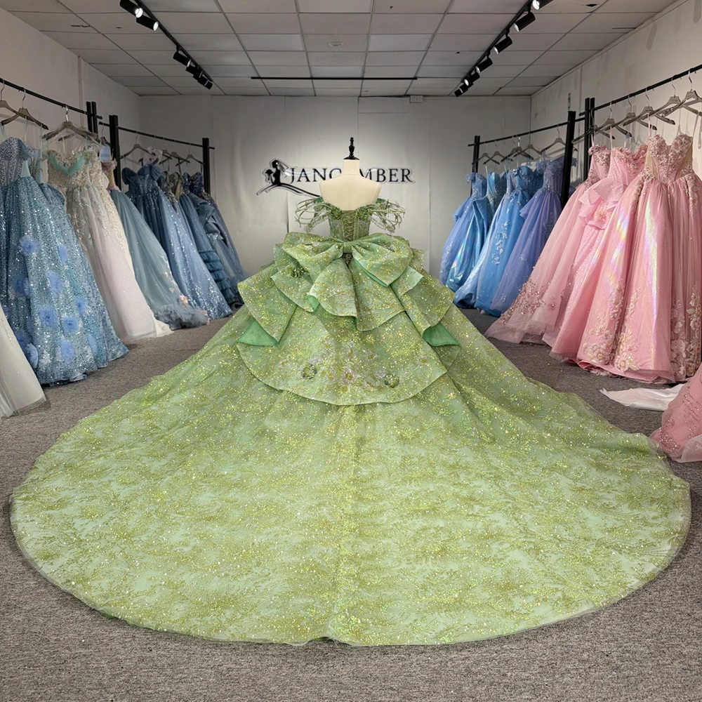 Quinceanera Dresses Plus size Off Shoulder Wedding Party Dress Sweep Train Vestidos de 15 Customized Scoop Ruffles DY8547