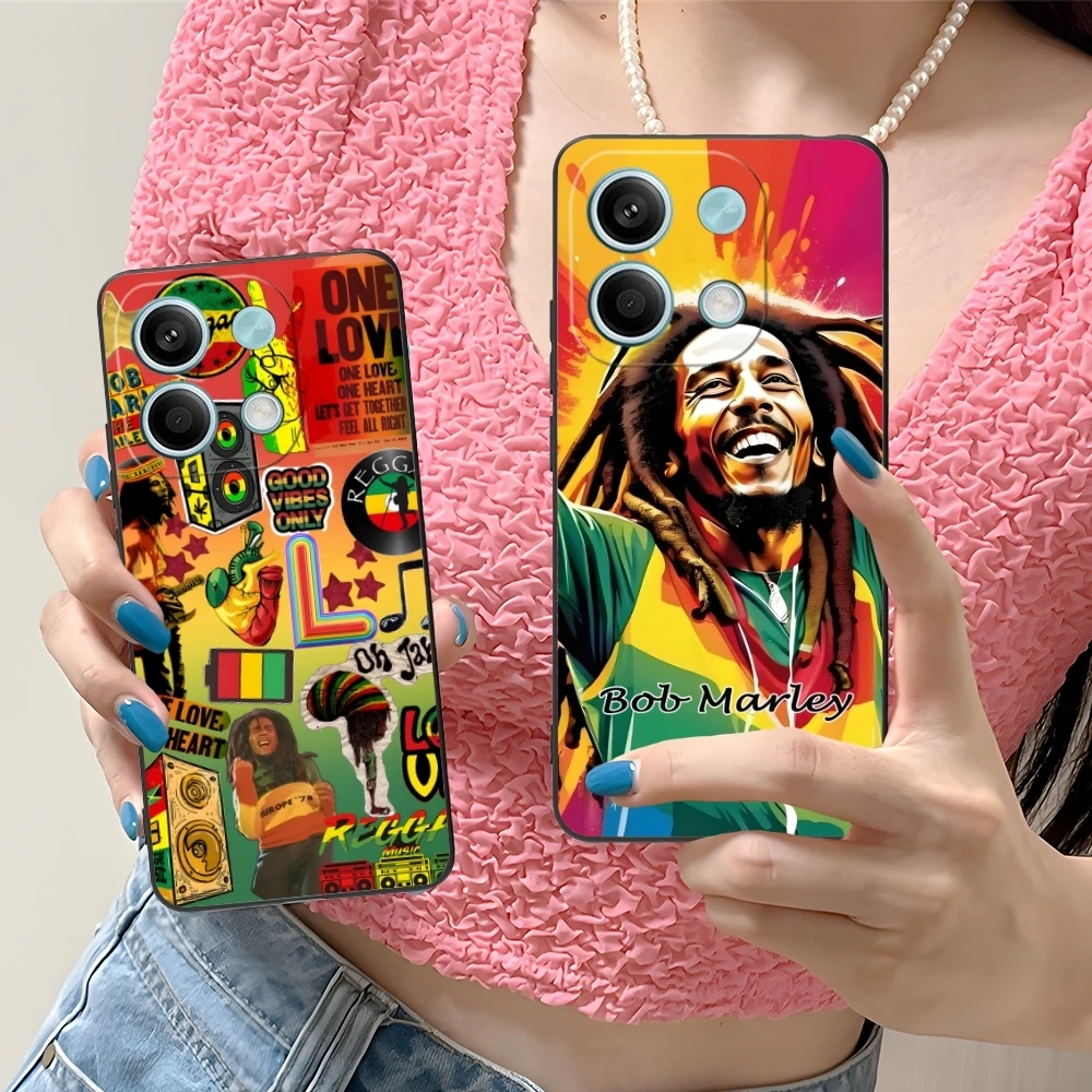 Reggae Bob Marley Mobile Cell Phone Case for Xiaomi Redmi Note 13 12 11 10 9 8 7 6 S A Pro Lite Plus 5G Black Phone Cover Shell