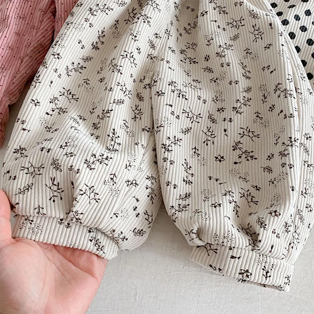 السراويل الشتوية الدافئة للفتيات الصوف الأزهار نقطة طباعة الأطفال بوتيك الملابس السببية فضفاضة المدرسة طفل فتاة السراويل #6