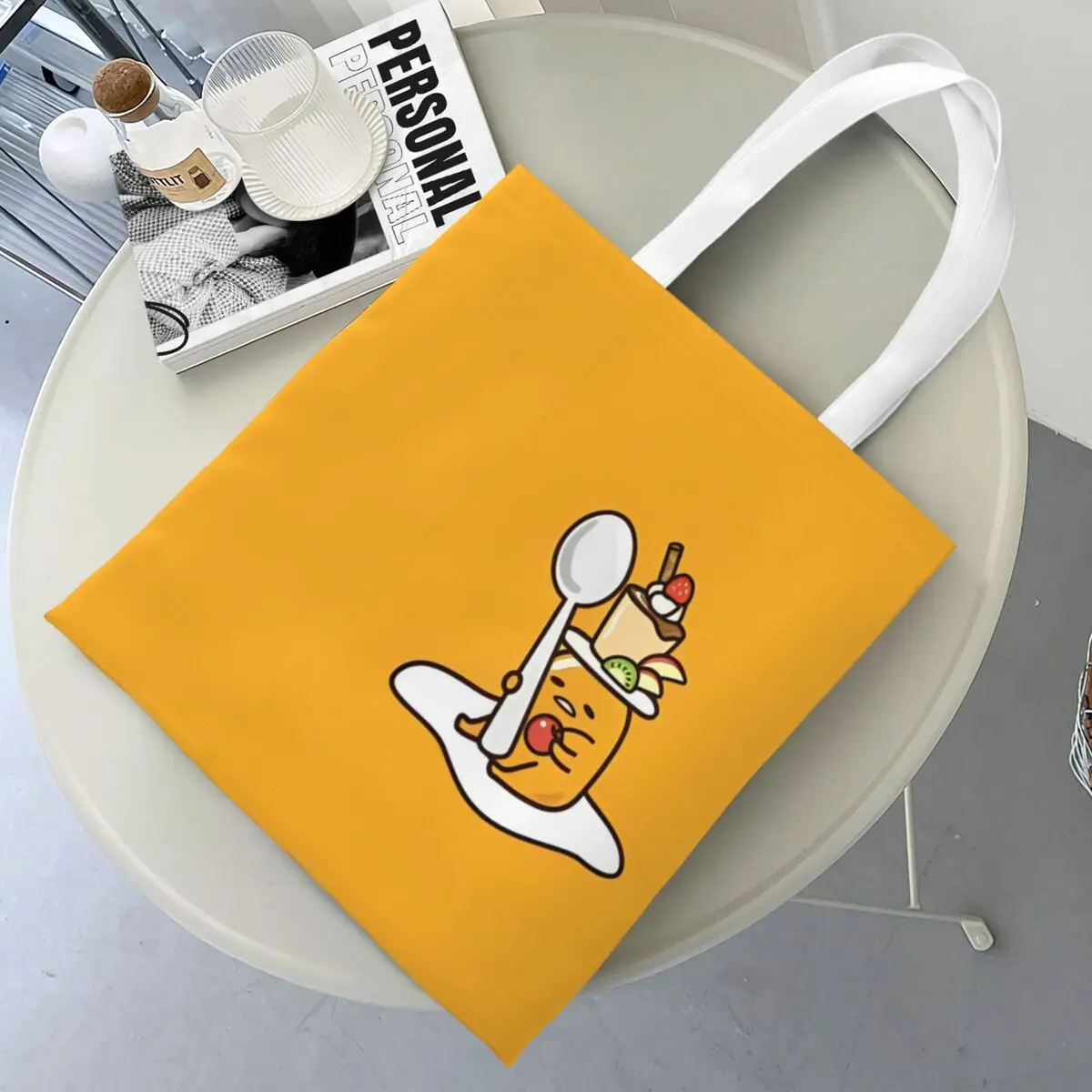 Eat Dessert Gudetama Egg Canvas Tote Bag Reusable Unique Design Fashion Bag for Unisex