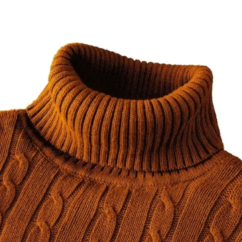 Men\'s High Neck Sweater Solid Color Pullover Knitted Warm Casual Turtleneck Mens Knitted Sweater