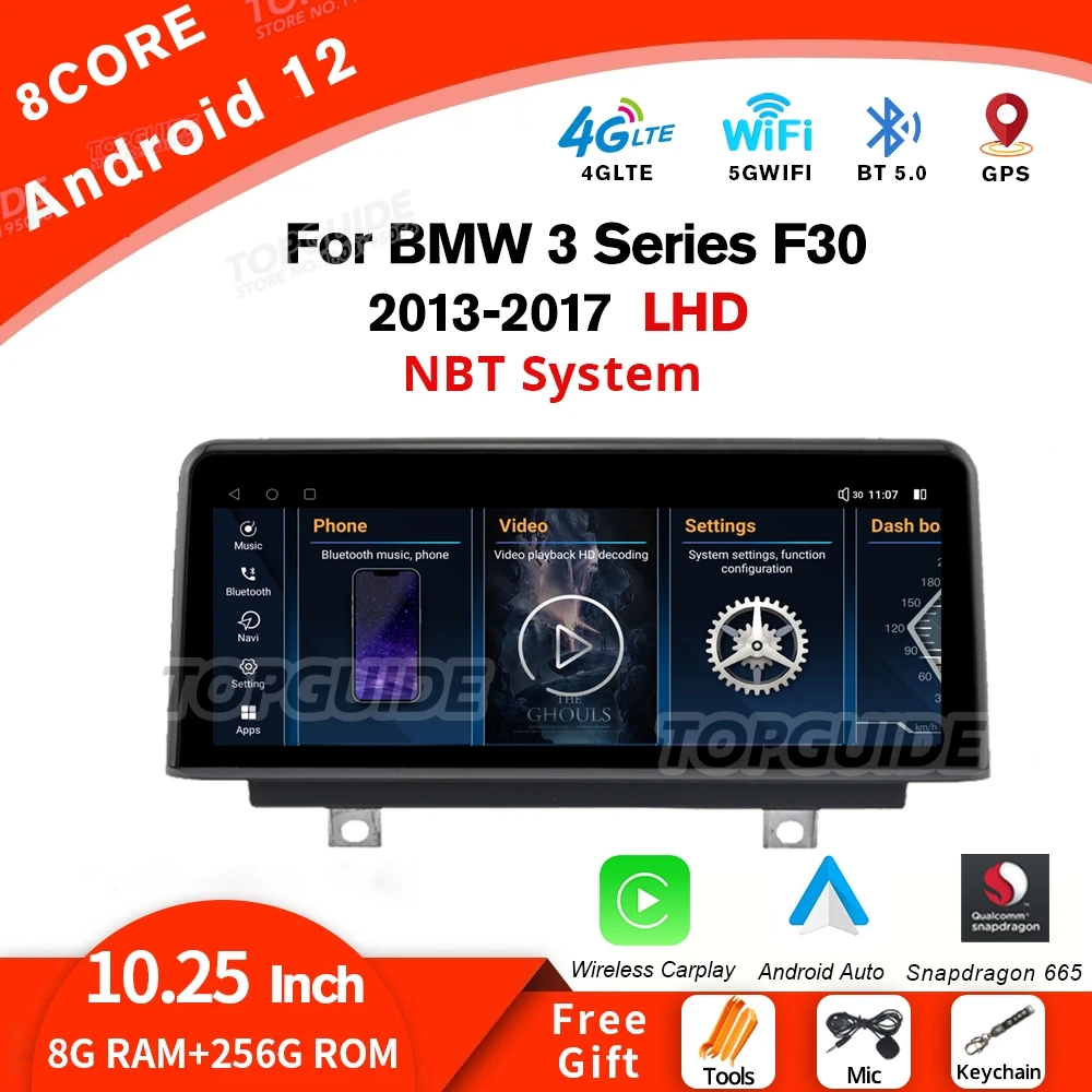 

TOPGUIDE 10,25 дюйма Android 12 для BMW 3 4 серии F30 F31 F32 F33 F34 Автомобильный мультимедийный плеер GPS CarPlay Автоматический головное устройство с экраном DSP