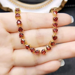 FS 4mm Natural heart-shaped Garnet Bracelet S925 Sterling Silver With Certificate Fine Charm Weddings Jewelry for Women MeiBaPJ