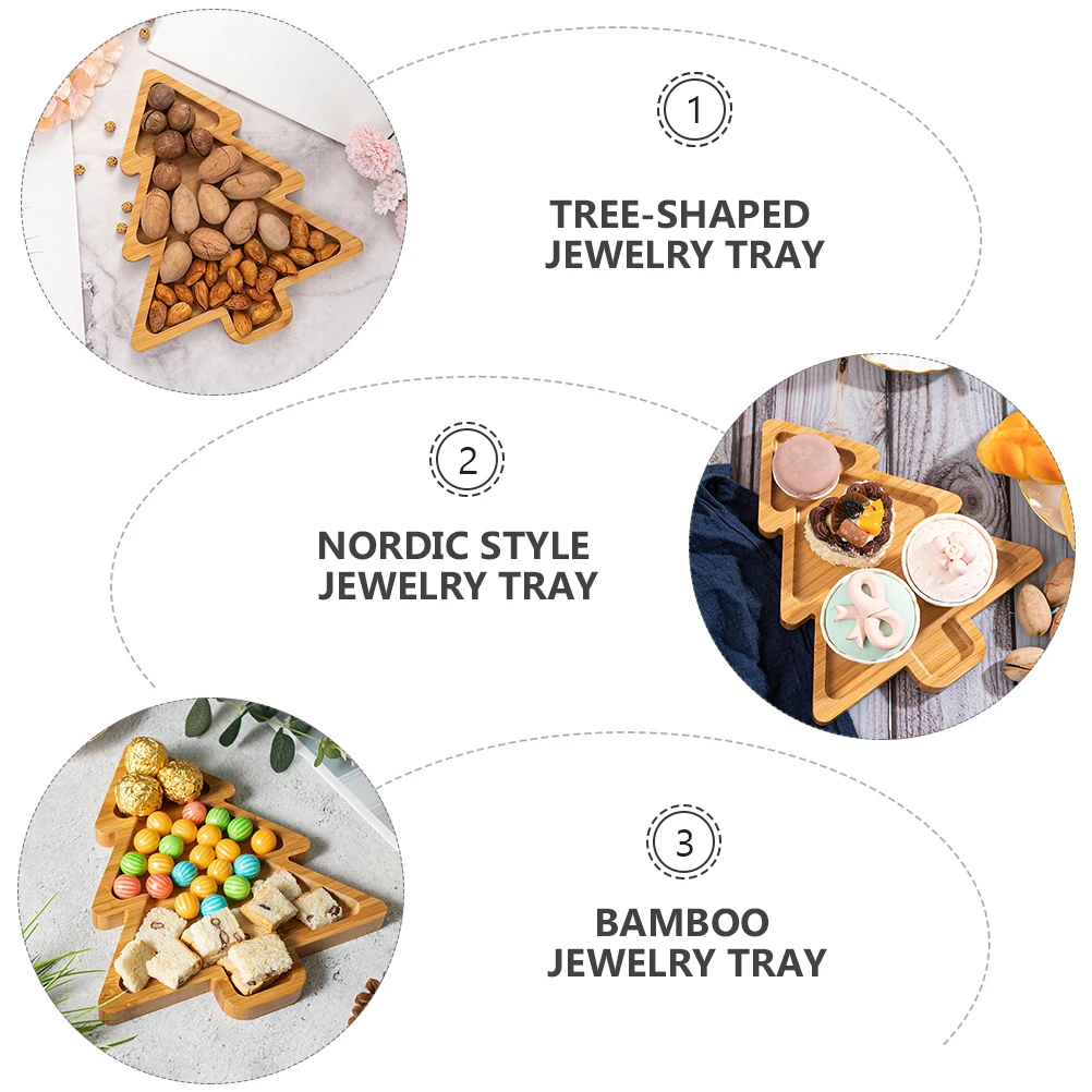 

Bamboo Jewelry Tray Nordic Style Tree shaped Decorative Serving Display Multi function Dried Fruits Storage Box