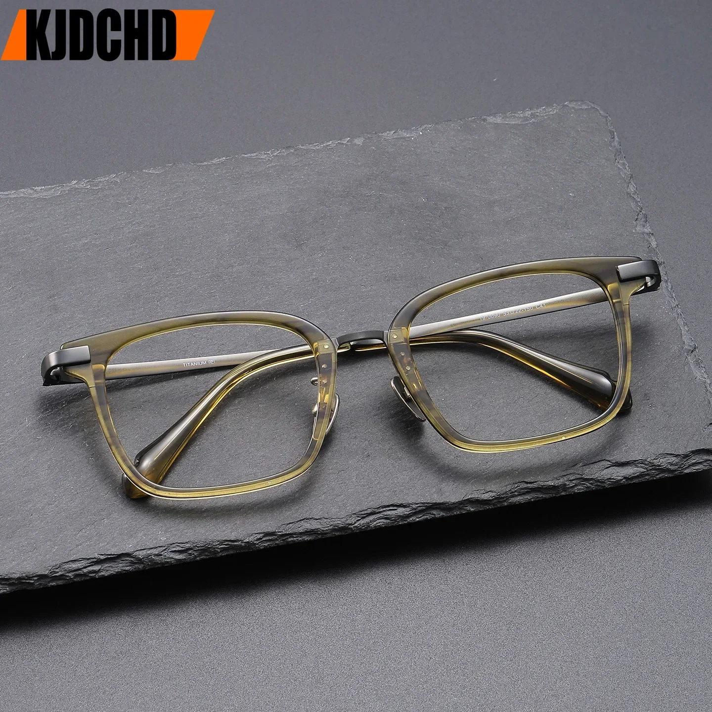 KJDCHD New Super Big Acetate +Titanium Square Men's Eyeglasses Frame Retro Fashion Trend Striped Gradient High‑Quality Glasses