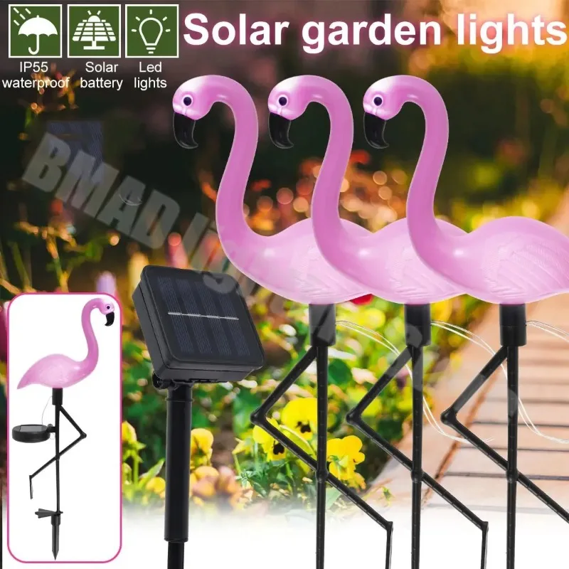 Pink Flamingo Solar Light Outdoor Courtyard Decoration Light Waterproof Garden LED Patio Walkway Light with Lights Ground Lamp