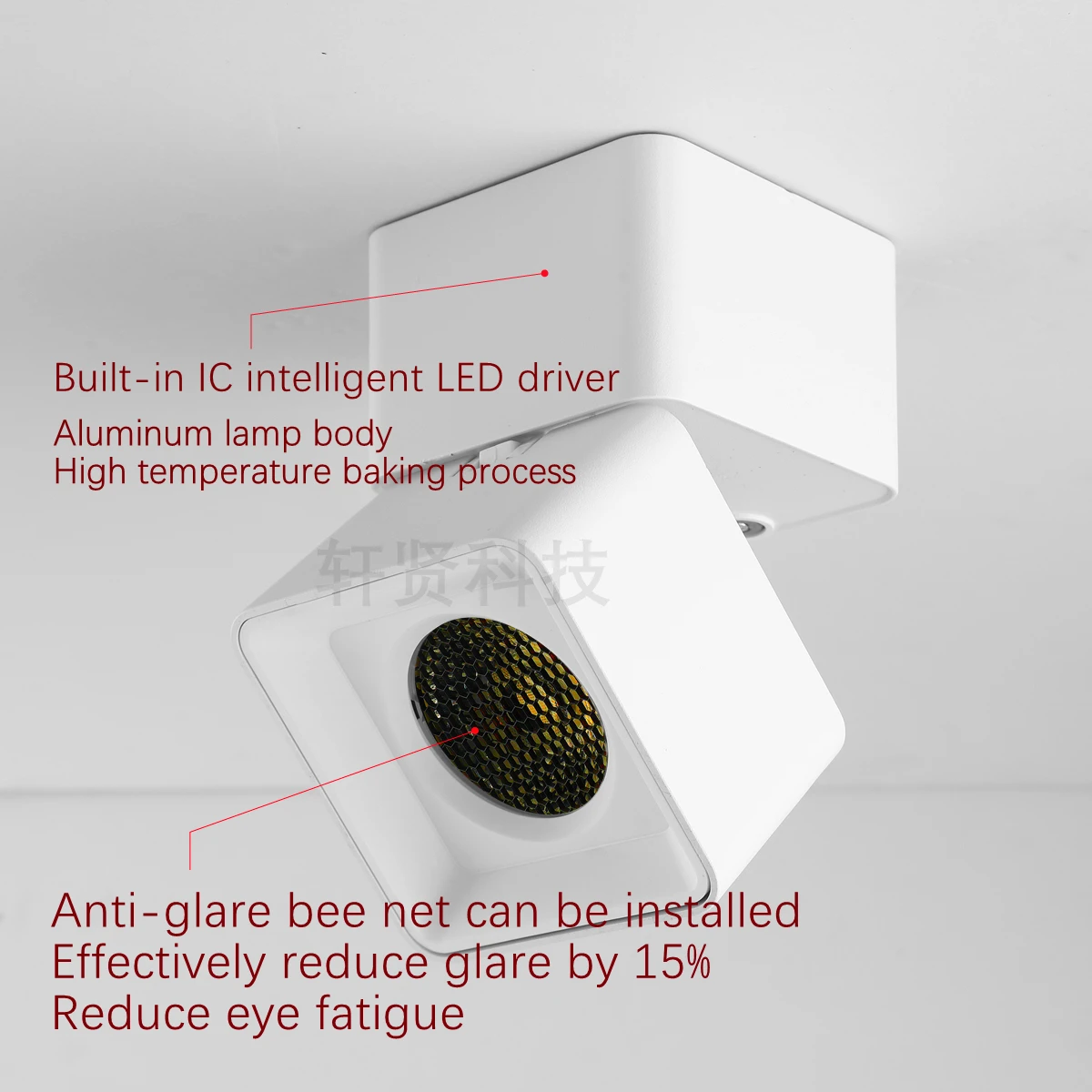 사각형 표면 장착 LED 천장 조명, 회전 및 접이식 COB 다운라이트, 블랙 화이트, 110V, 220V, 꿀벌 그물, 조도 조절 스포트라이트