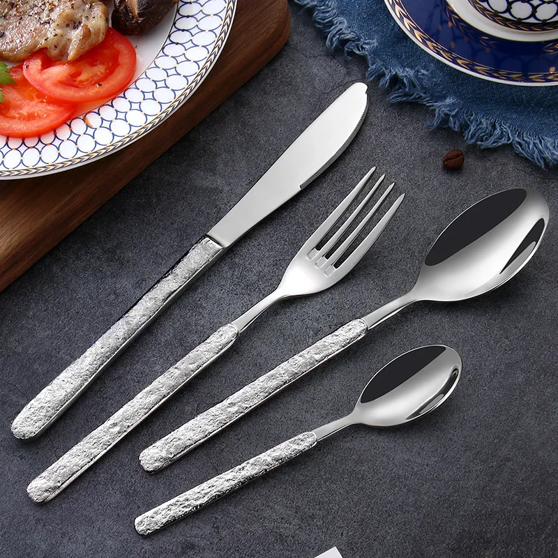 

Stainless Steel Cutlery Set Stone Textured Handle Steak Knife Fork and Coffee Spoon High-end Suitable for Restaurants and Hotels