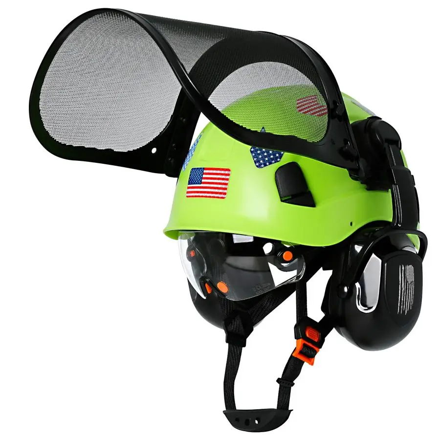 

Helmet with Face Shield and Ear Muffs VisorVented Arborist Helmet with Hearing Protection amp Mesh Full Face Mask,OSHA Approved