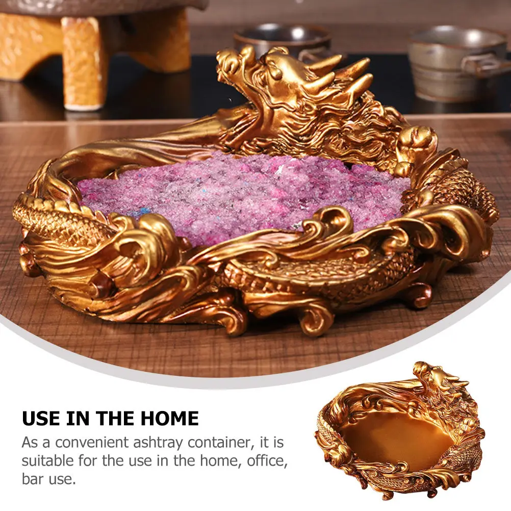 Carved Dragon Ashtray Office Unique Vintage Table Decor Desktop Ornament Compact