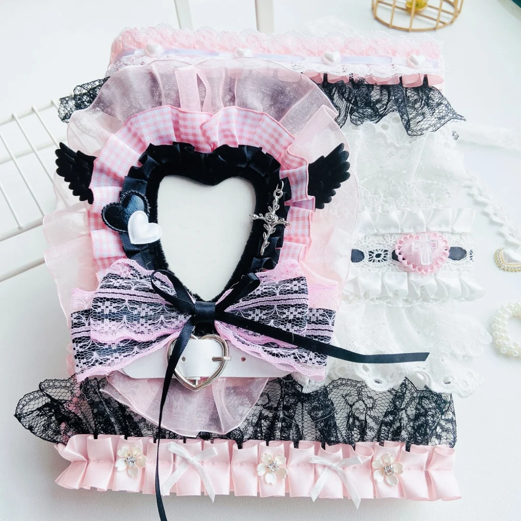 Dolce Rosa Freddo Nero Tesserino Album A5 Raccoglitore Idole Kpop Raccoglitore per foto con cuore Toploader Arco Materiale scolastico fatto a mano