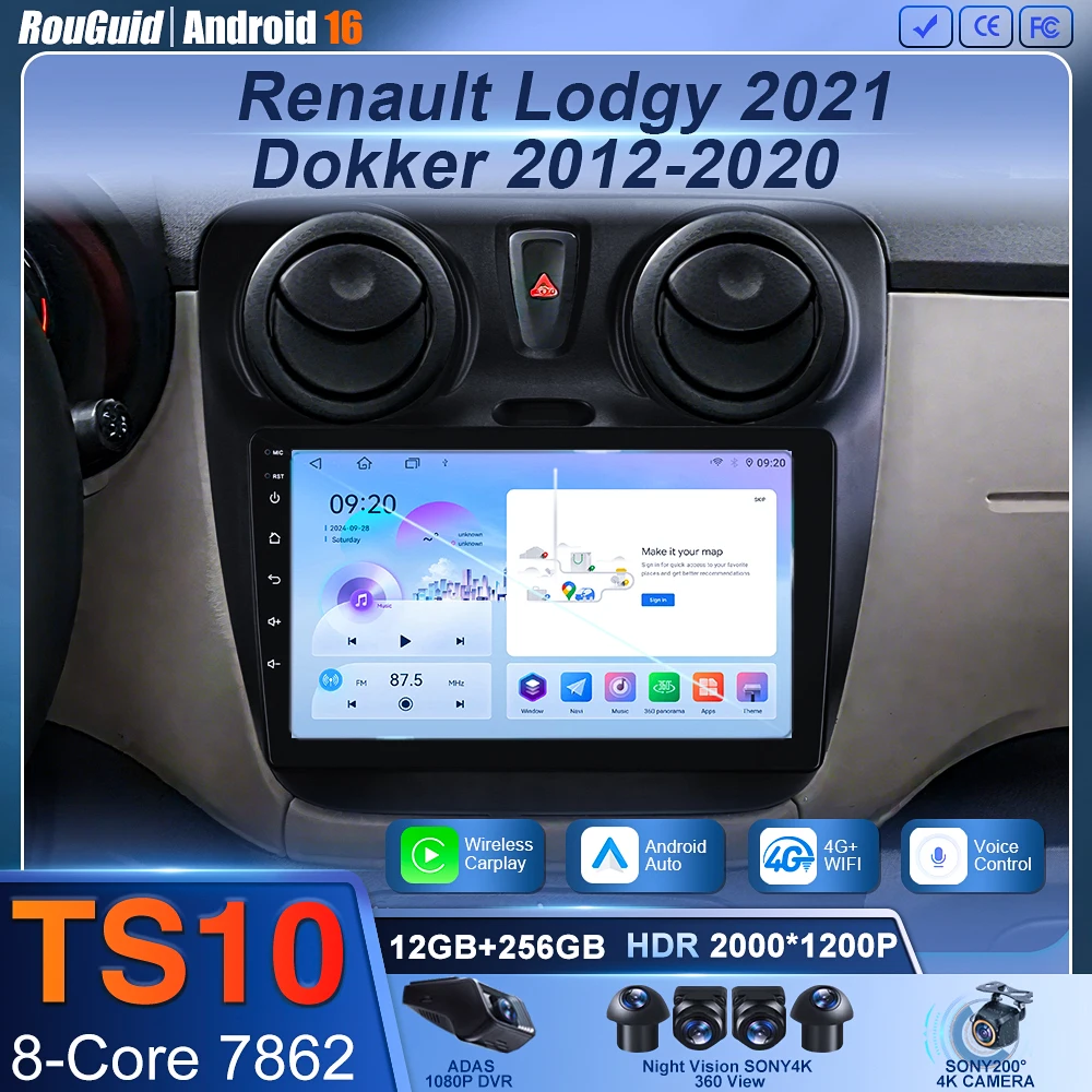 Android 16 para renault dokker/lodgy dacia 2012 - 2020 rádio do carro reprodutor multimídia android auto carplay unidade principal navegação gps