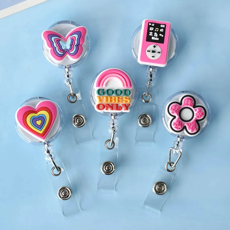 1 Piece Colorful Flower Y2K Retractable Nurse Badge Reel Cute Love Heart Students Name Tag ID Card Holder Keychains Lanyard