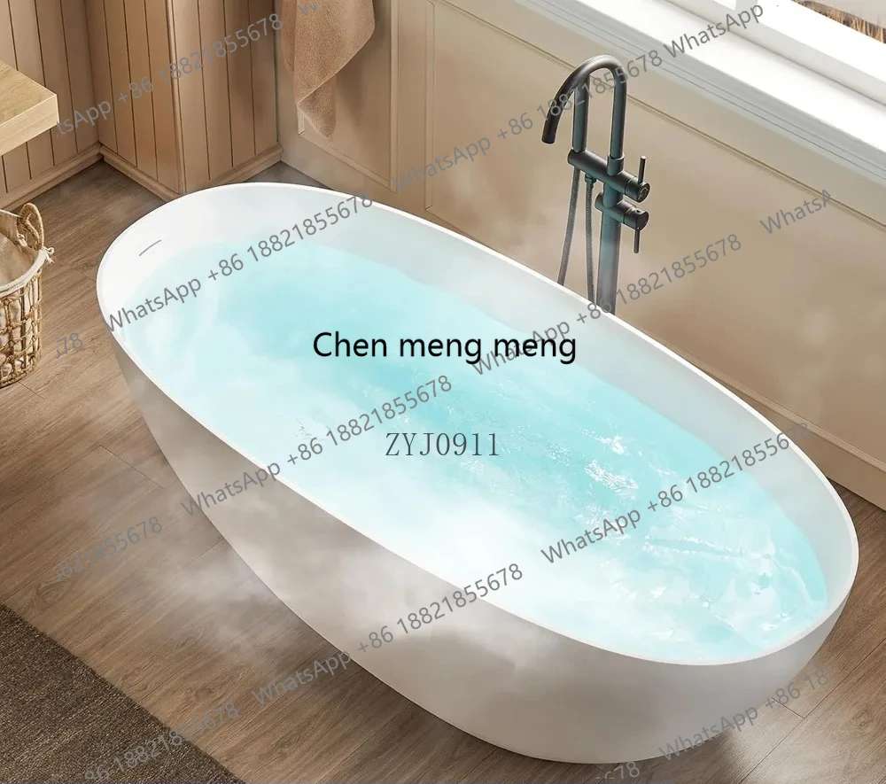 Stone Resin Freestanding Bathtub, Oval Contemporary Soaking Tubs, Solid Surface Stand Alone Tub