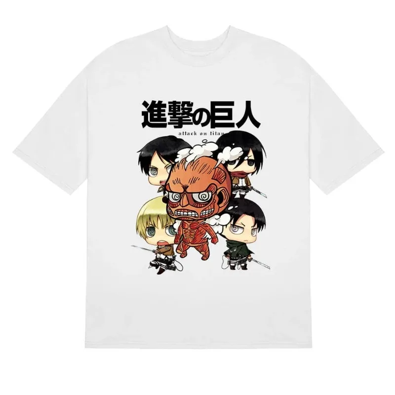 

Kawaii Character AOT Tee Manga Pattern Cotton Short Sleeve T-shirt Loose Men's and Women's Top Summer Casual Street Wear
