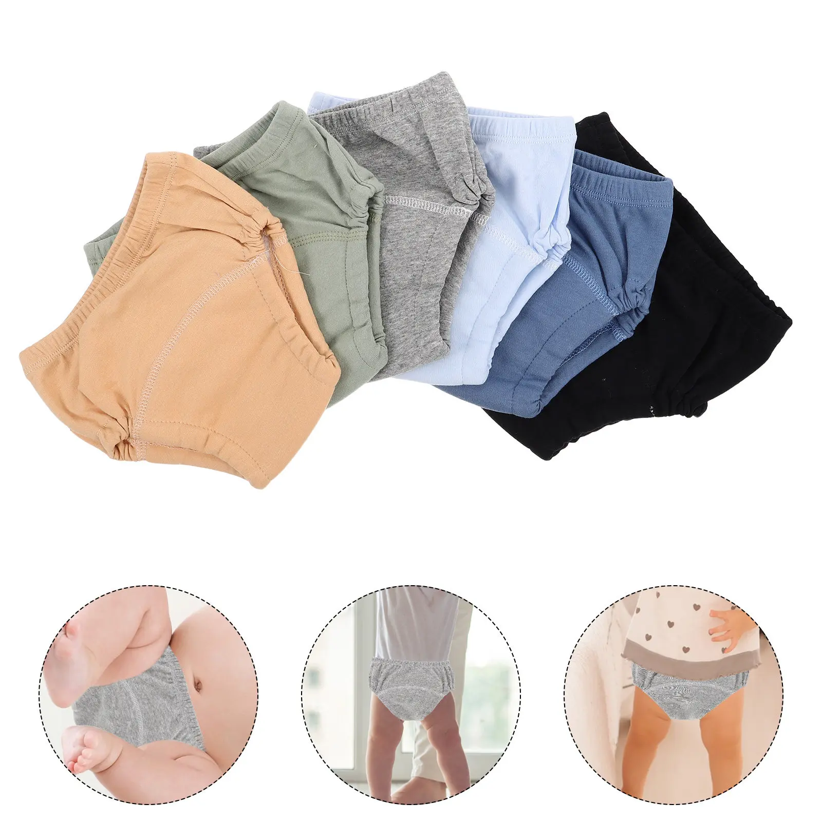 

6Pcs Washable Baby Training Pants Soft Cotton Diaper Shorts for Potty Learning Leakproof Comfortable Fit Toddler Unisex Pants