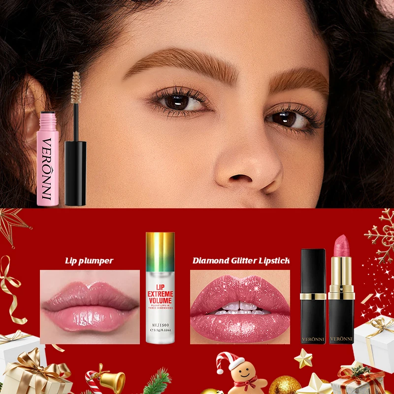 6個のクリスマスメイクアップセット、アイシャドウパレット、リップオイル、口紅、アイブロウマスカラ、メイクアップツールセットボックス、女性へのギフト