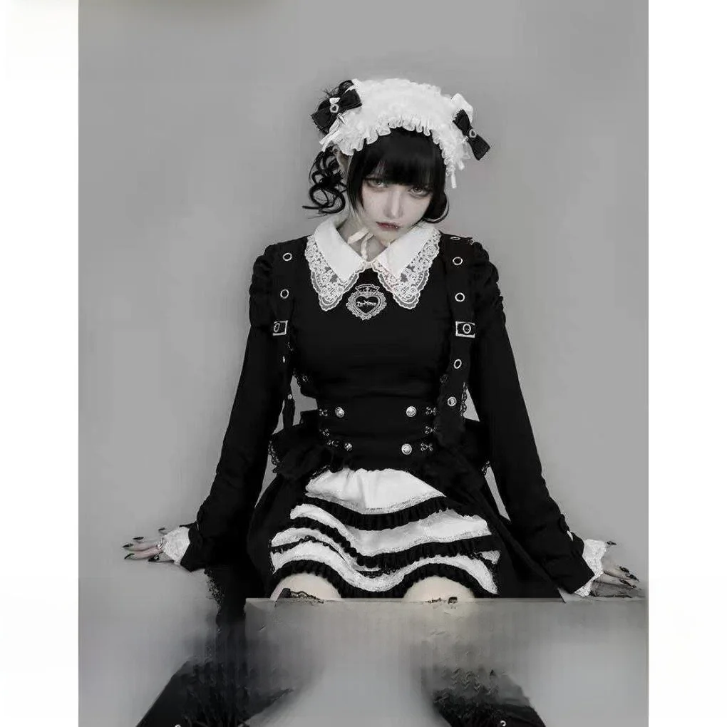 

Dimmoire Harajuku k Punk Lolita сращенная вышитая сетка Base irt Princ Sle футболка для женщин осенний сезон