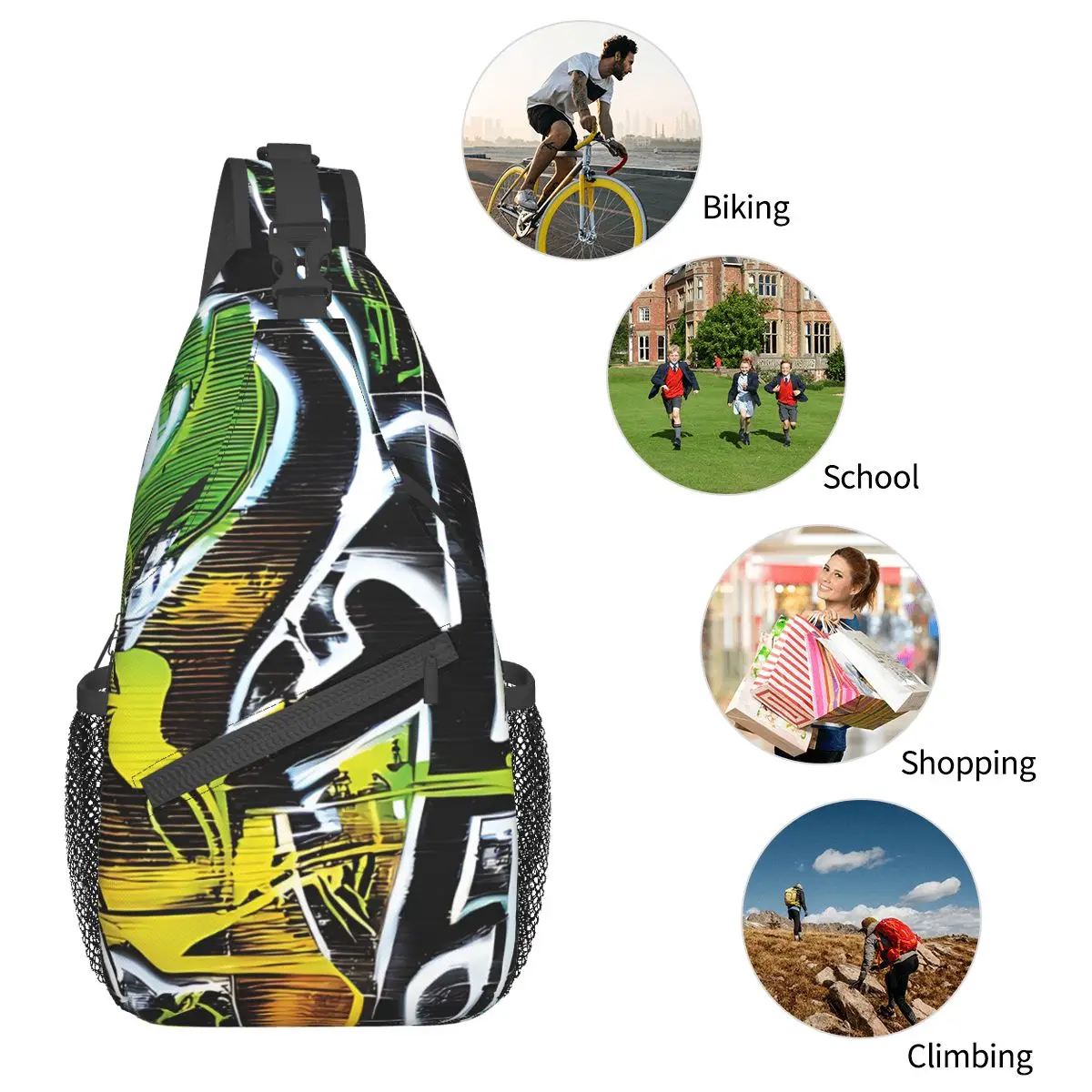 Urban Crossbody torba na klatkę piersiową styl Graffiti sztuki kieszenie plecak podróżny Messenger sport nastolatki torba na ramię Unisex