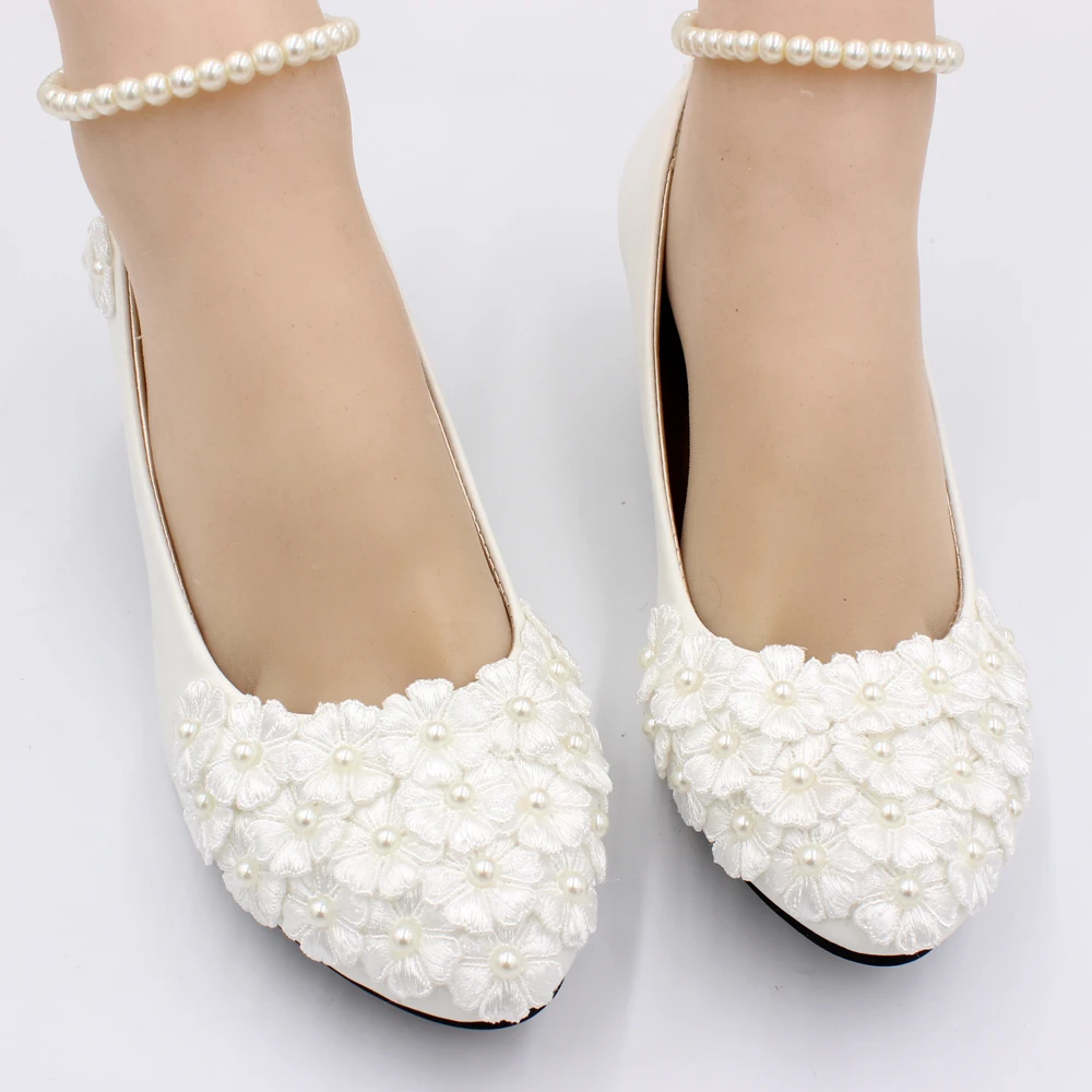 White low heel wedding shoes handmade decals decorated lace shoes new large size bridal shoes bridesmaid shoes BH97