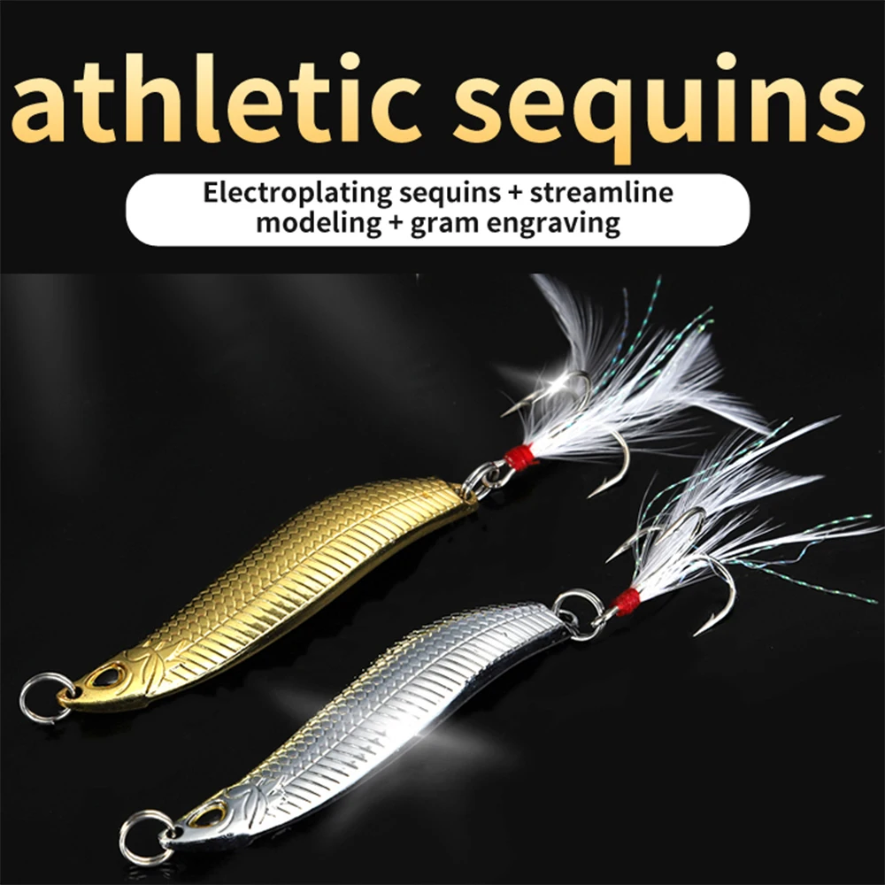 ORJD Spoon Lures 7g 10g 15g 20g 25g 30g Fishing Metal Spoon Hard Bait Fishing Wobbler Metal Lures Feather Hook Fishing Tackle