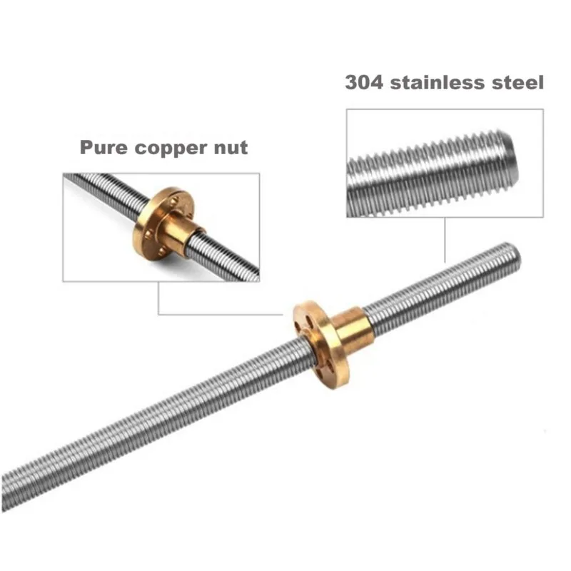 T14 Lead Screw Stainless Steel Trapezoidal Rod Diameter 14mm pitch 3mm lead 3mm 6mm with Brass Nut for 3D printer CNC Parts