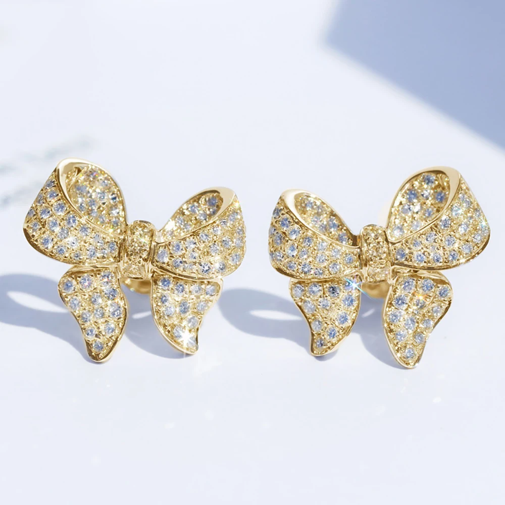 Romantic Bowknot Women Stud Earrings Full Paved Shiny Crystal Zircon Delicate Girl Accessories Fashion Earrings Jewelry e5765