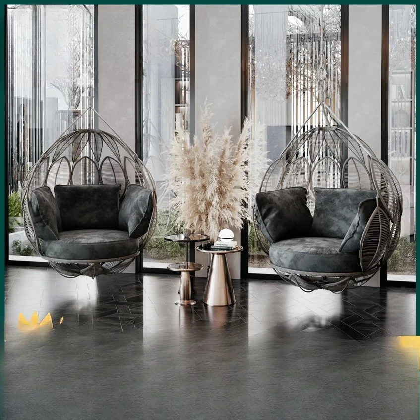 Outdoor hanging basket chair, courtyard villa model room, indoor swing balcony garden rope hanging chair