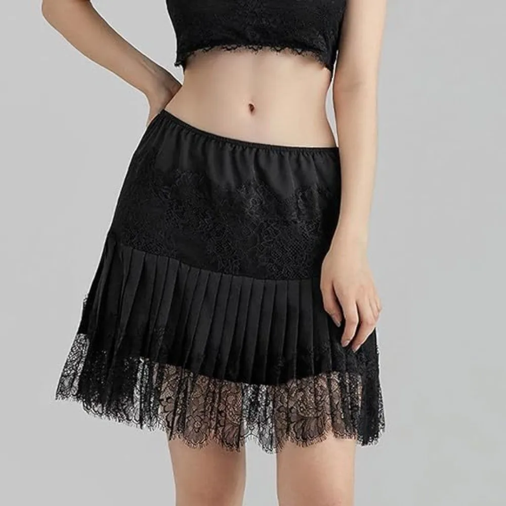 

New High Waist Pleated Mini Skir Layered Flowy Chic Lace Skirt Vintage Fairy Coquette Women