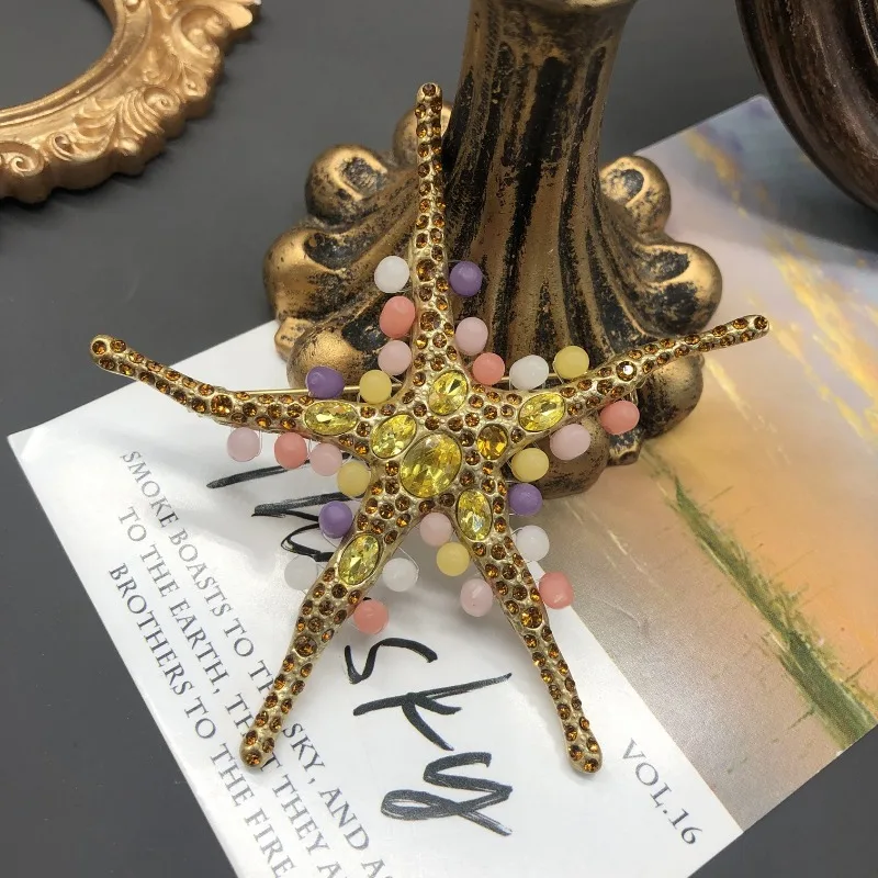 

Medieval New Creative Starfish Densely Studded with Diamonds Woven Colored Resin Alloy Clothing Accessories Brooch Women's Pin