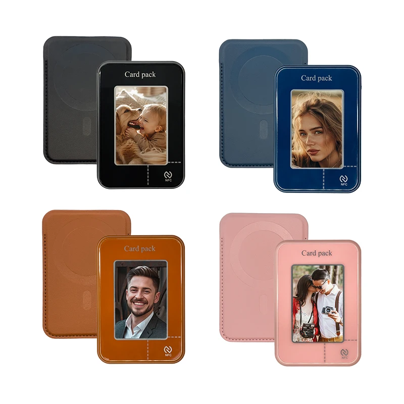 

Trendy E-Ink Screen Snap Phone Stand Bracket Magnetic Leather Wallet Card Pack Pocket Compatible With Magsafe