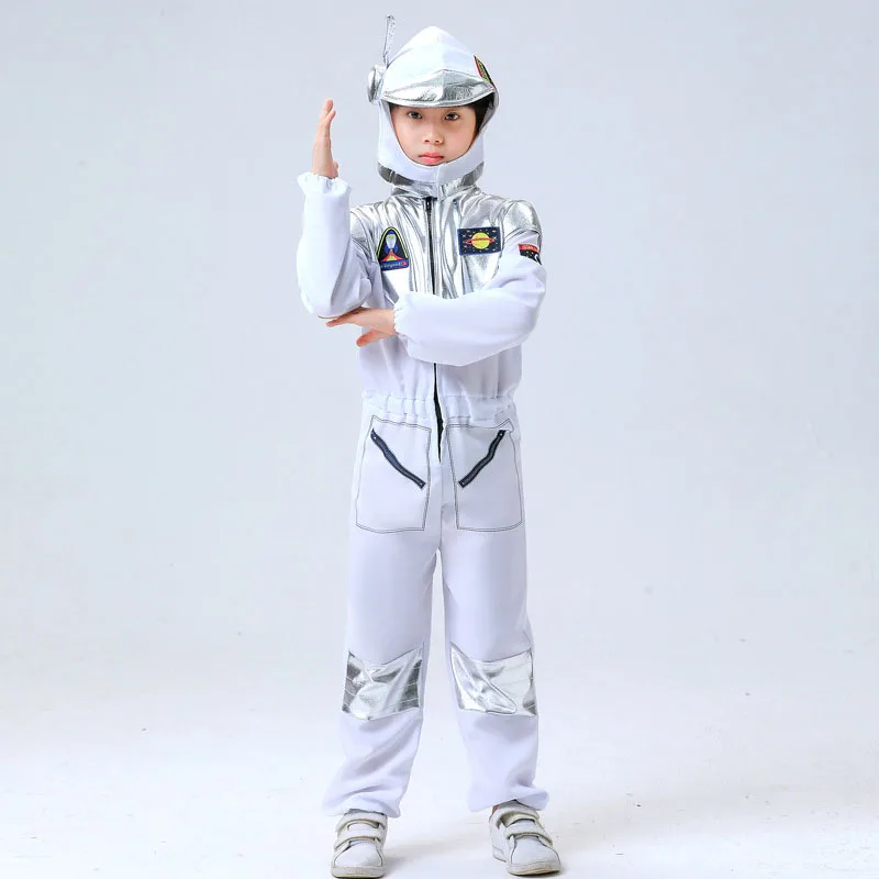 ชุดนักบินอวกาศอวกาศสีขาวเด็กหญิงเด็กชายดีลักซ์เหมาะสำหรับบุ๊กสัปดาห์ฮาโลวีนงานปาร์ตี้ธีมอวกาศ