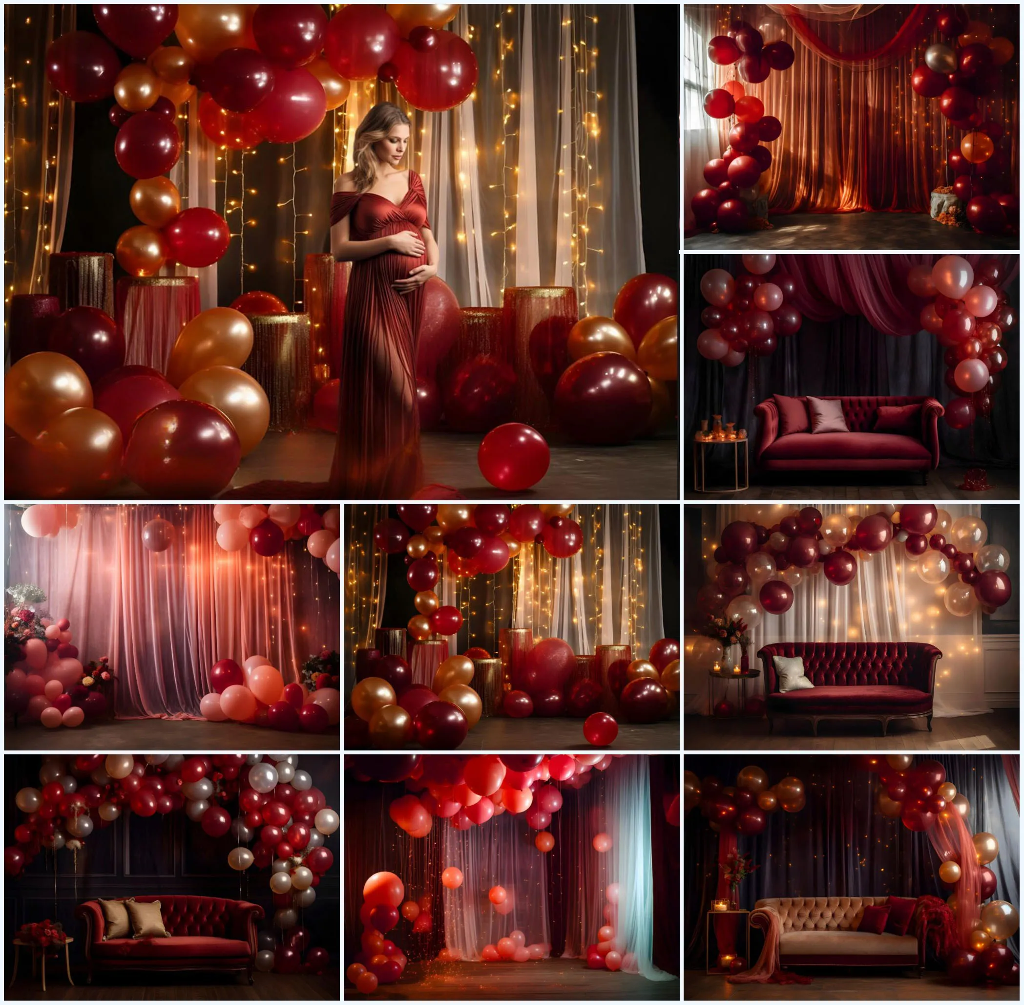 Mehofond Red Gold Balloon Backdrops Flowers Cake Smash Valentine's Day Wedding Portrait Photography Background Photo Studio