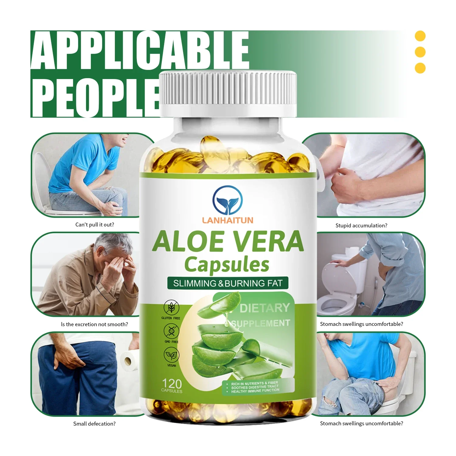 LANHAITUN 120Pcs Aloe Vera Capsules Dietary Supplement Digestion Health Support Multivitamin Capsules Pure Aloe Vera Extract