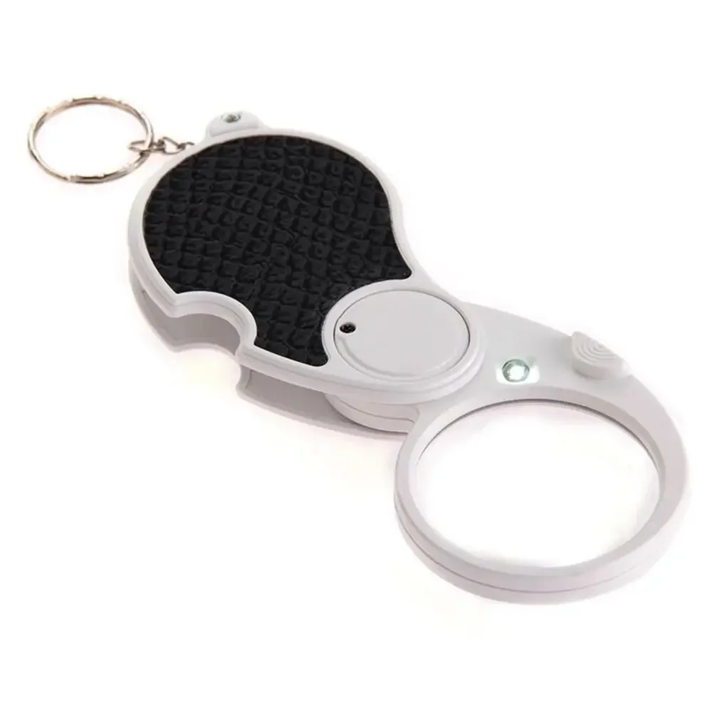 New 5X Portable Folding Key Ring Mini Magnifier Key Chain with LED Lamp Magnifying Durable Glass Loupe Pocket Tool Holiday Gift