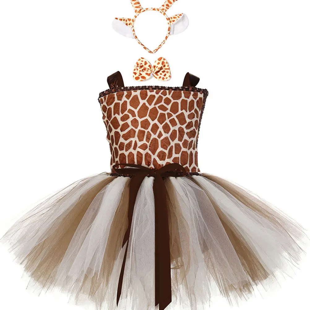1Set Giraffe Animal Costume Outfit for Girls Dress Up Clothing Cosplay Suit Birthday Christmas Event Stage Accessory Soft Skin