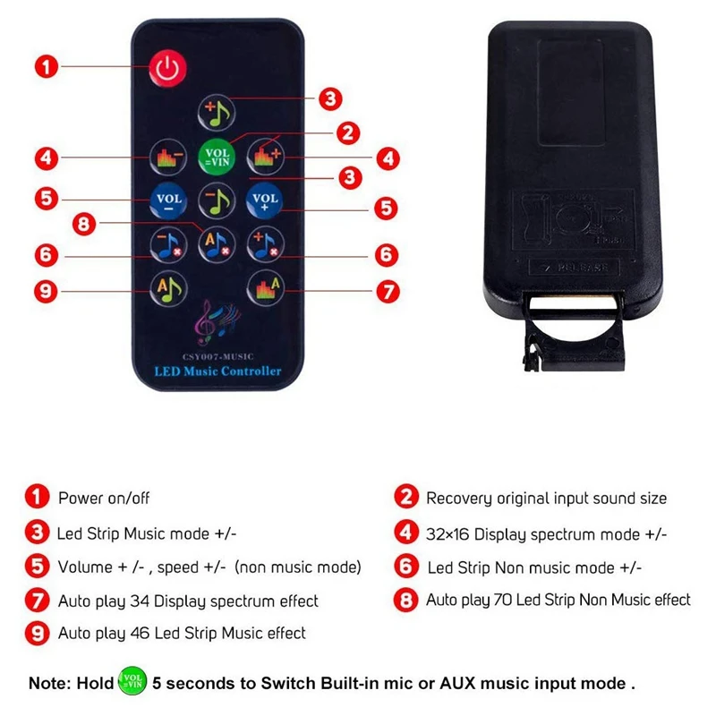 WS2812B WS2811 1903 3 핀 LED 스트립/매트릭스 패널 블루투스 음악 드림 컬러 CSY07 컨트롤러, RF 원격 내장 마이크/AUX, 13 키