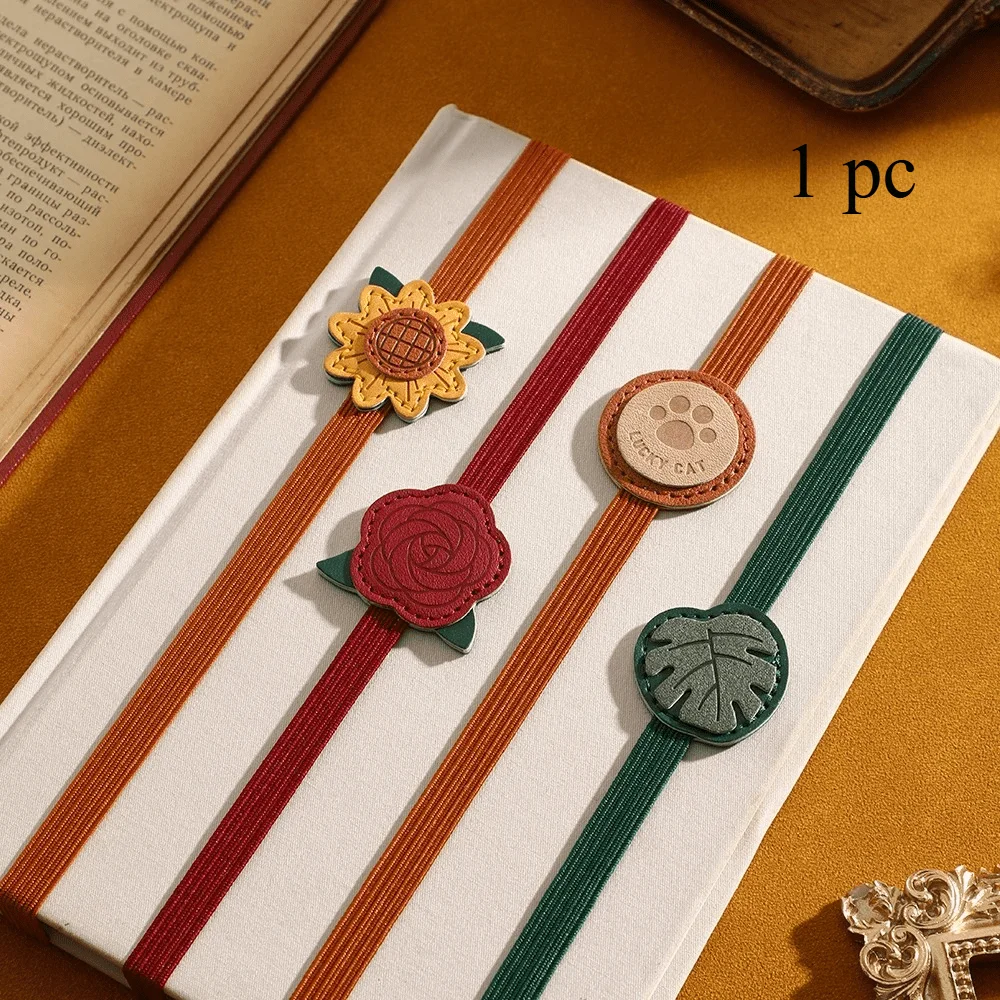 1PC Decorative Elastic Notebook Strap With Vintage Stitch-like Design PU Flowers Aesthetic Closure For Storage Organizer
