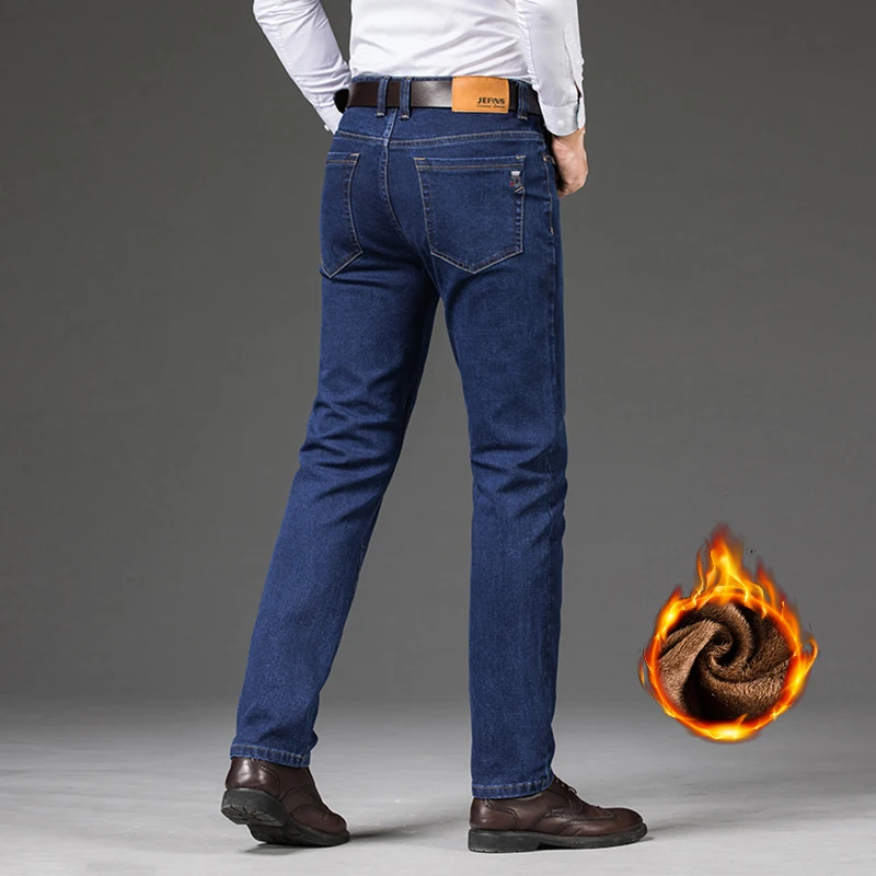 Jeans invernali in pile spesso Abbigliamento da uomo Velluto di marca Caldo Business Pantaloni classici alla moda Jeans Pantaloni casual in peluche elasticizzati