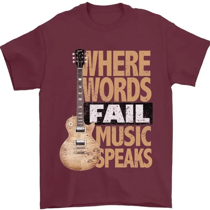 Guitar Words Fail Music Talking Guitarist T-Shirt Men 100% Cotton