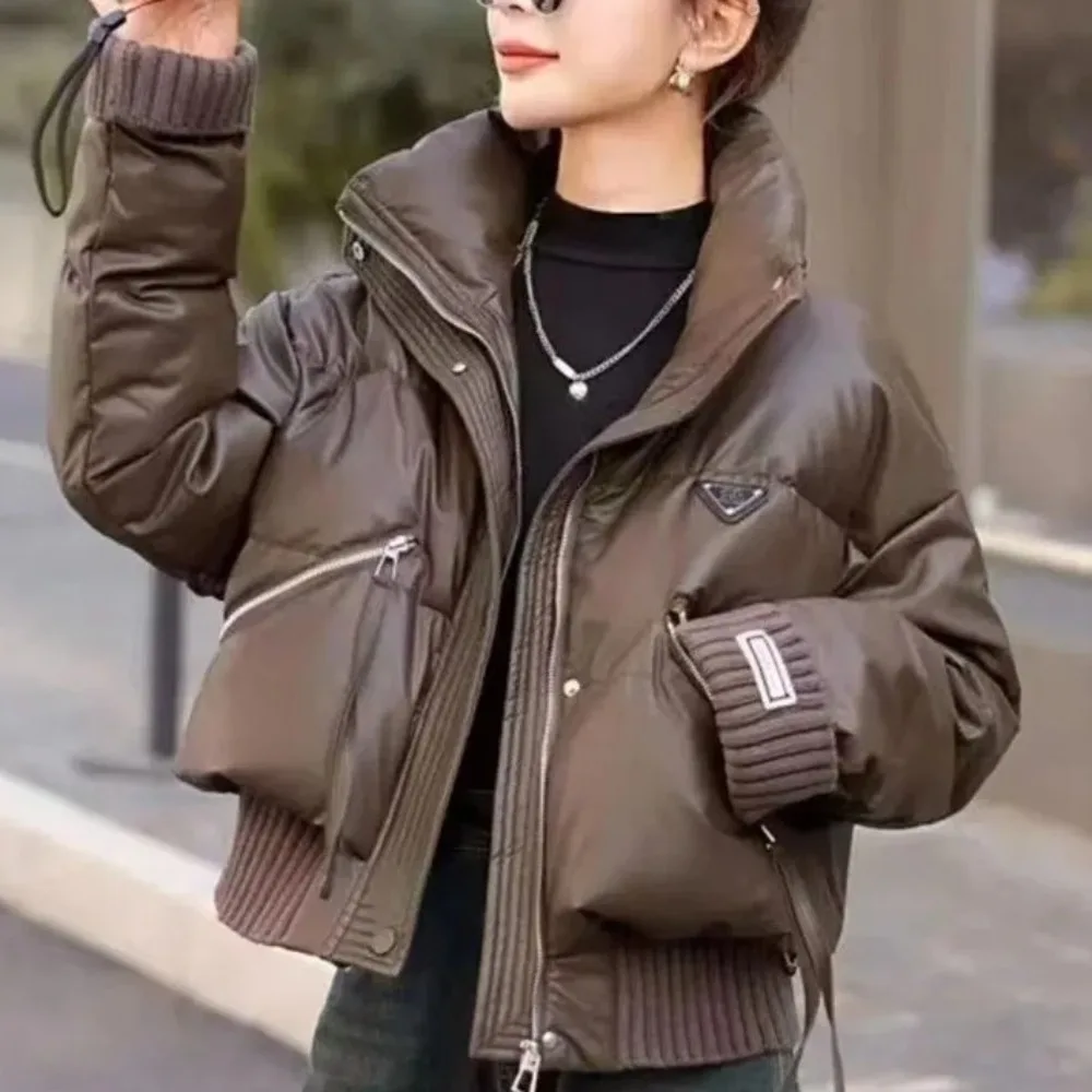

Winter Cotton Jacket 2025 New Stand-Up Collar Women's Clothes Bread Service Solid Color Fashion Zipper Pocket Female Outeawer