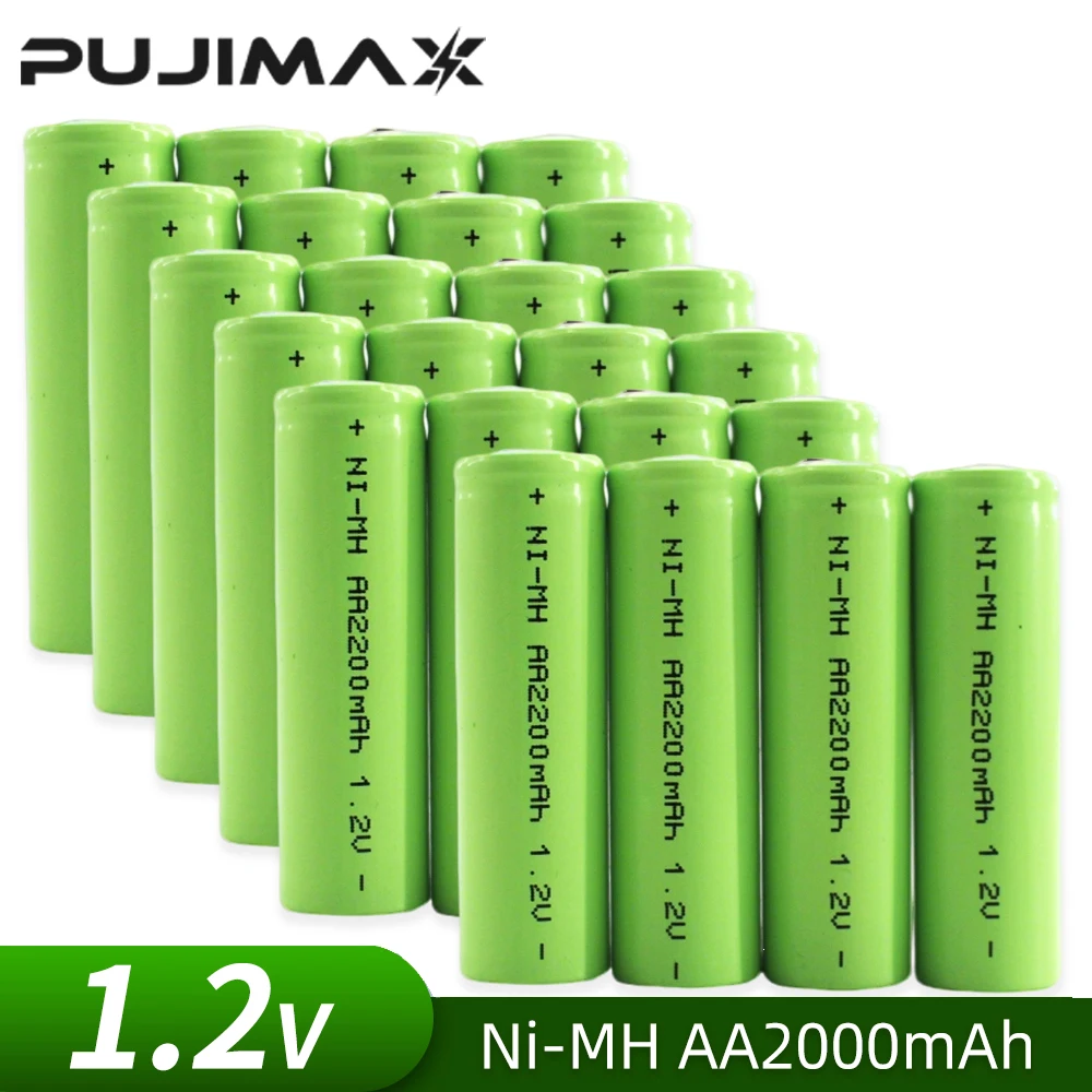 

PUJIMAX 1.2V AA Rechargeable Battery 2200mAh NiMh Cell Green Shell with Welding Tab for Philips Electric Shaver Razor Toothbrush