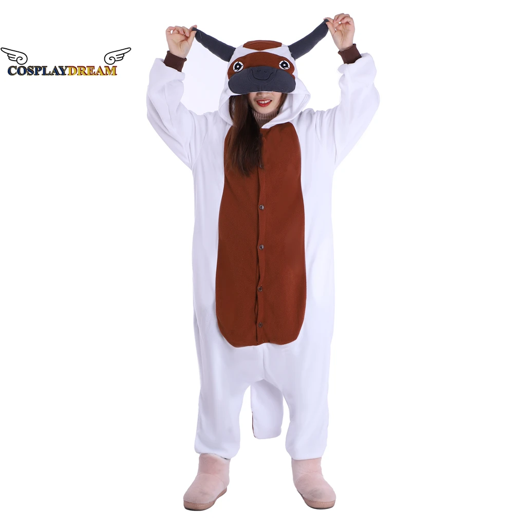 

Avatar the Last Airbender Appa Cosplay Costume Onesie Pajamas Unisex Animal Hoodie Sleepwear Suit Jumpsuit Pajamas Cow Bodysuit