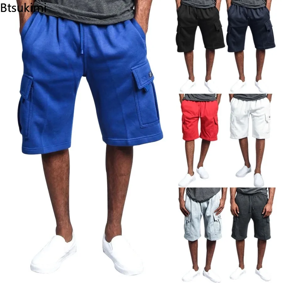 2024 Summer Men's Cotton Cargo Shorts Multi Pockets Loose Casual Straight Knee Length Pants Solid Drawstring Sport Shorts Male