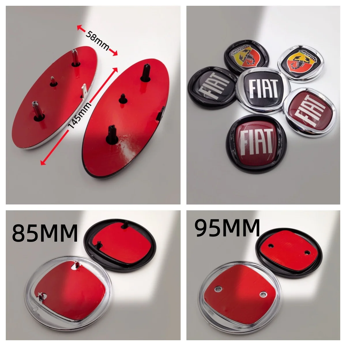 FIAT Abarth ForFord 145MM 4-Pin Auto-Emblem Motorhaube Vorderer Kühlergrill Heckklappe Abzeichen Vorderes Motorhauben-Emblem Heckklappen-Abzeichen