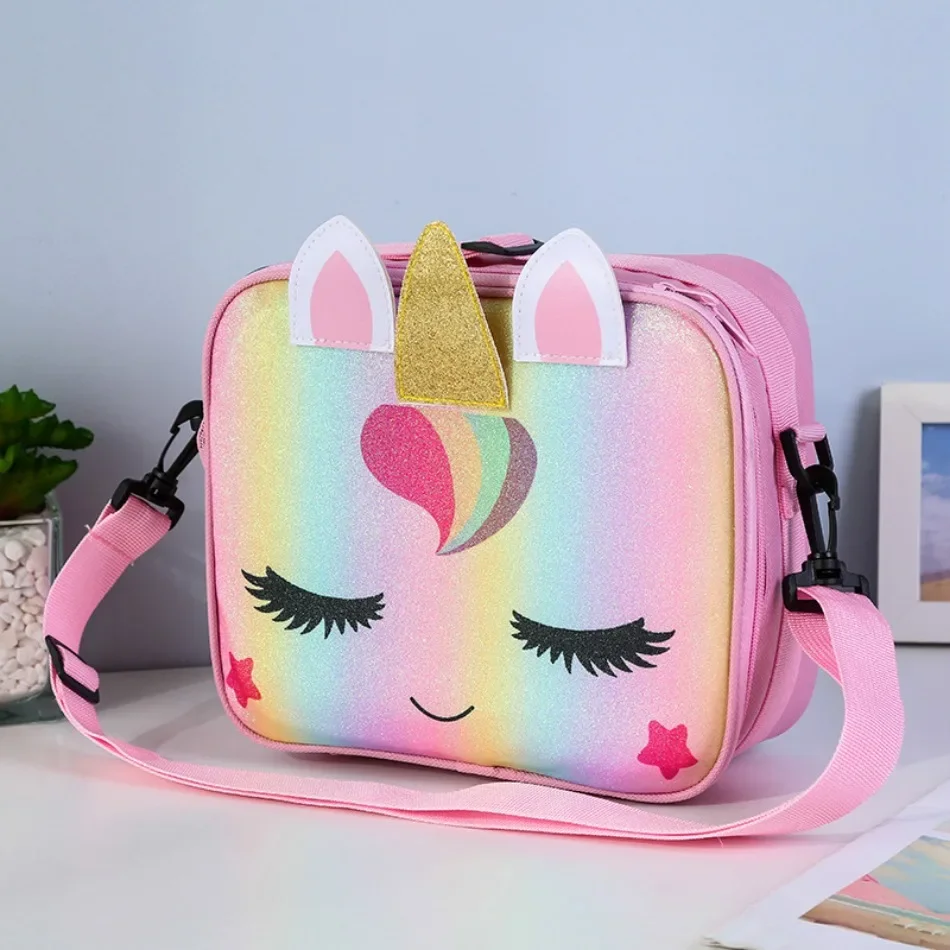 Colorful Unicorn Lunch Bag Kids Cartoon Insulated Thermal Food Bag Lunchbox Picnic Supplies Insulated Cooler Bags for Picnic