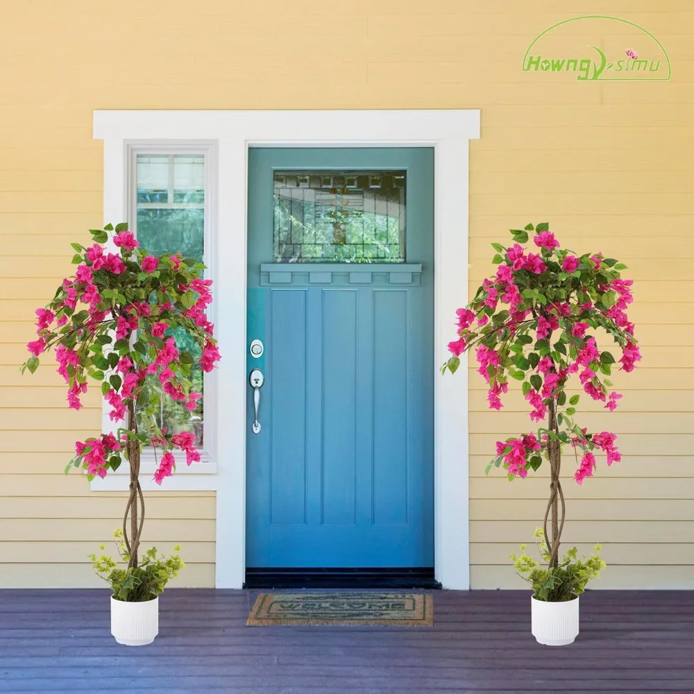 شجرة بوجينفيليا الاصطناعية، شجرة زهور من الحرير الصناعي نبات بوغينفيل مع زهور في وعاء بلاستيكي لحديقة المكتب المنزلي #4