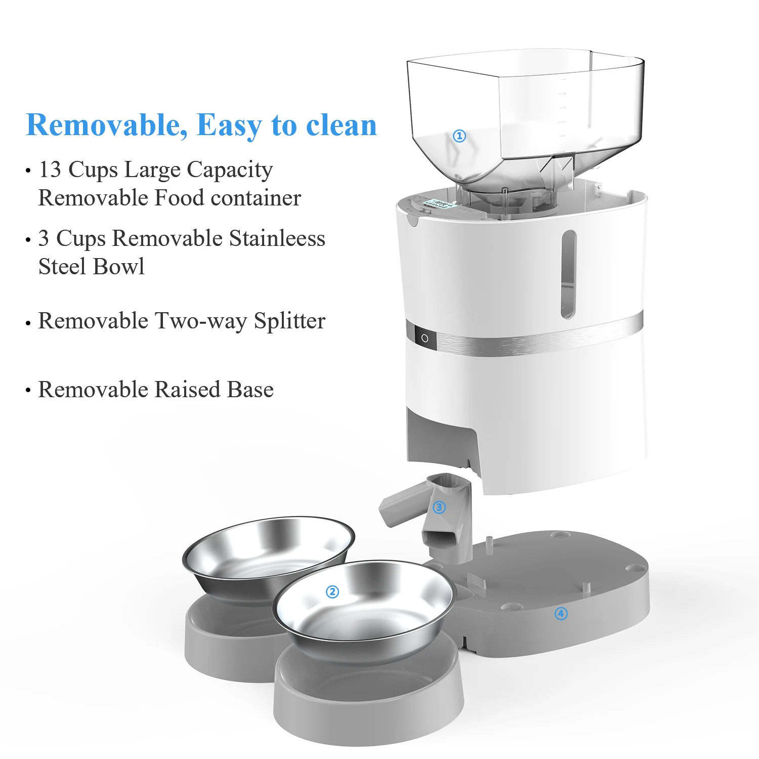 Hot Sale Pet Feeder Food Dispenser For With Two-Way Splitter And Double Bowls Automatic Dog Feeder