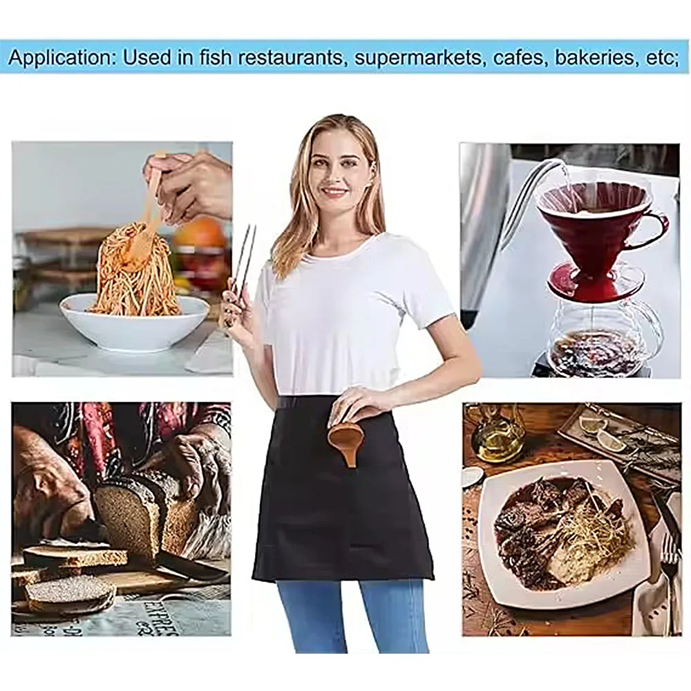 2 قطعة نصف مريلة مطعم بار متجر مقهى تجميل الأظافر استوديوهات موحدة ملابس عمل مقاومة للأوساخ باللون الأسود #5