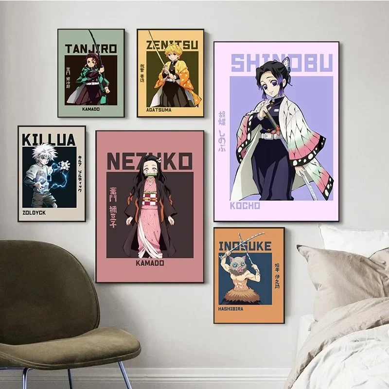 قماش اللوحة انمي ياباني شخصية كلاسيكية المشارك شيطان القاتل الكرتون الشكل طباعة Kawaii غرفة ديكور جدار صورة فنية